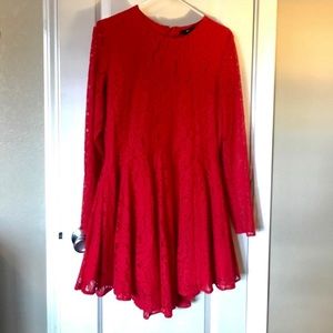 Long sleeve red peplum lace dress. H&M Size 12